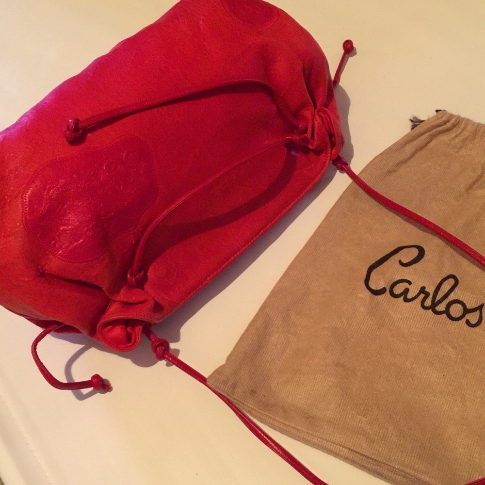 VINTAGE Carlos Falchi red leather hobo crossbody & shoulder bag boho